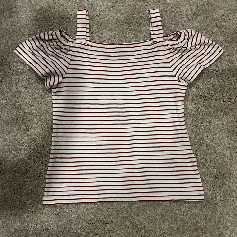 Ann Taylor Women’s Red White Striped Off-Shoulder Blouse Top Sz. Small